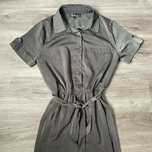 Lulu’s Olive Green Satin Short Sleeve Jumpsuit